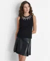 Dkny Sequin Knit Tank In Black,silv