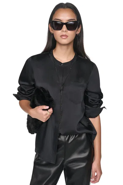 Dkny Women's Embellished Necktie Blouse In Black