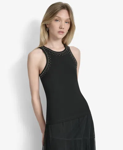 Dkny Women's Embellished Ponte Tank Top In Black
