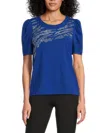 Dkny Women's Embellished Puff-sleeve Cotton-blend Top In Blue