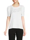 Dkny Women's Embellished Puff-sleeve Cotton-blend Top In White