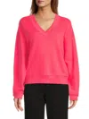 Dkny Women's Embroidered Cotton V-neck Sweatshirt In Pink