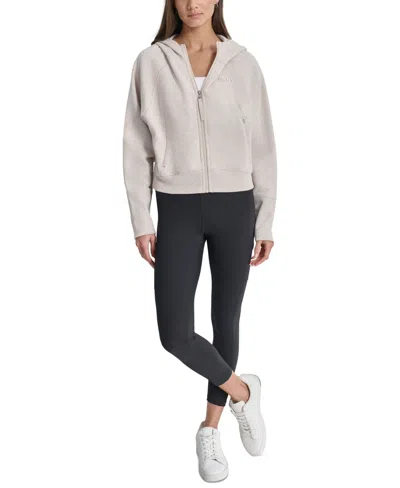Dkny Women's Embroidered-logo Cropped Zip-front Fleece Hoodie In Cortdo Htr