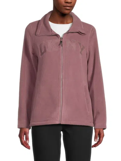DKNY WOMEN'S EMBROIDERED LOGO FLEECE ZIP JACKET