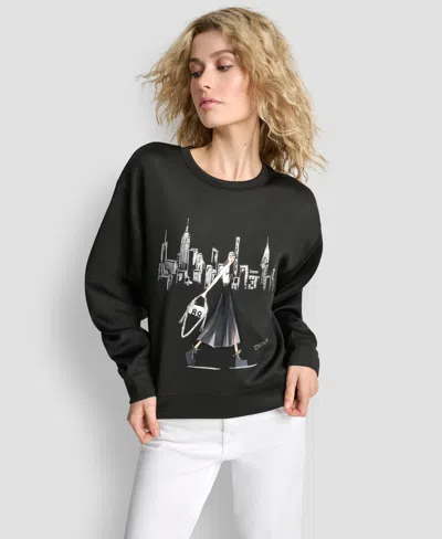 Dkny Women's Empire State Building Graphic Print Sweatshirt In Black