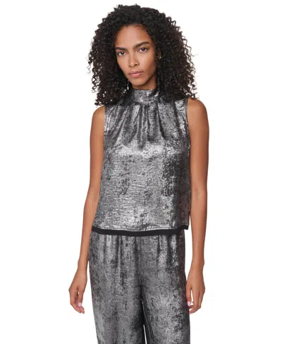 Dkny Women's Empire State Steel Mock Mock Neck Swing Cocktail Blouse In Gray