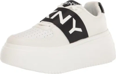 Pre-owned Dkny Women's Essential Everyday Classic Jogger Lightweight Slip On Sneaker In Wht/black