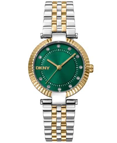 Dkny Women's Essential Glitz Dark Green Dial Gold Two-tone Stainless Steel Bracelet Watch 30mm