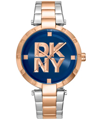 Dkny Women's Essential Logo Dark Blue Dial Red Gold Two-tone Stainless Steel Bracelet Watch 38mm
