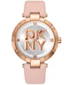 Dkny Women's Essential Logo Pink Leather Strap Watch, 38mm