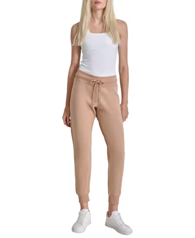 Dkny Women's Exploded Logo Cuff Fleece Jogger Sweatpants In Praline