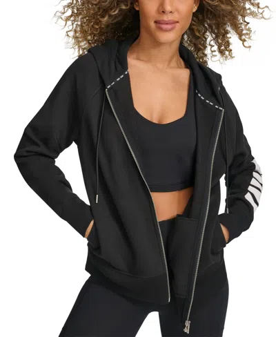 Dkny Women's Exploded-logo Front-zip Hoodie In Black