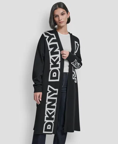 Dkny Women's Exploded Logo Oversized Cardigan Sweater In Black