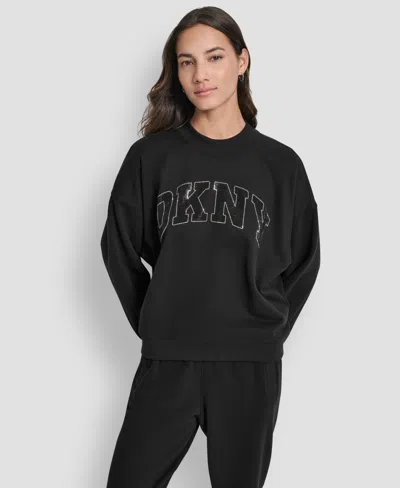 Dkny Women's Exploded Rhinestone Varsity Logo Sweatshirt In Black