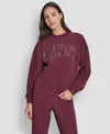 Dkny Women's Exploded Rhinestone Varsity Logo Sweatshirt In Burgundy