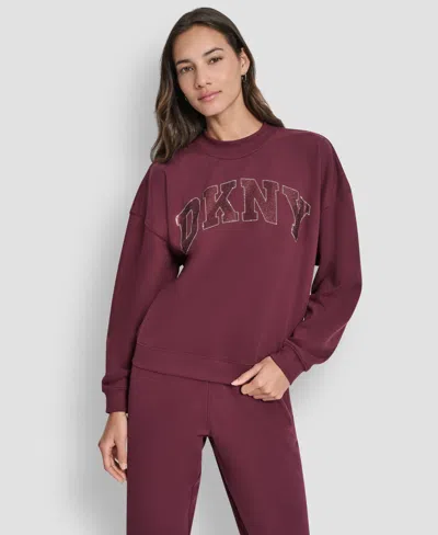 Dkny Women's Exploded Rhinestone Varsity Logo Sweatshirt In Burgundy