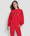Dkny Women's Exploded Rhinestone Varsity Logo Sweatshirt In Red