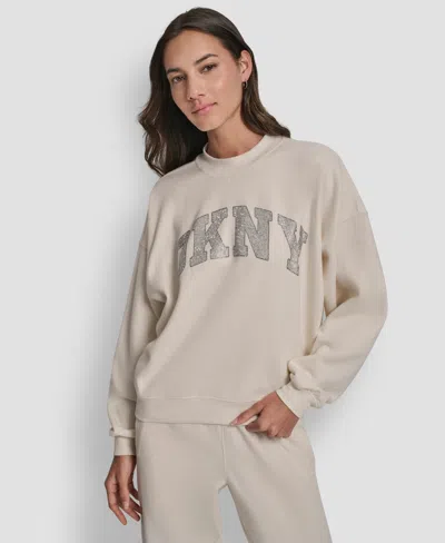 Dkny Women's Exploded Rhinestone Varsity Logo Sweatshirt In Metallic