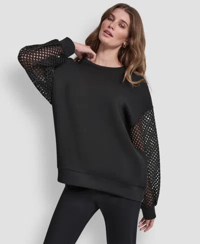 Dkny Women's Fauchet Long-sleeve Crewneck Pull-on Sweatshirt In Black