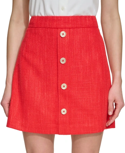 Dkny Women's Faux-button-front Tweed Mini Skirt In Flame