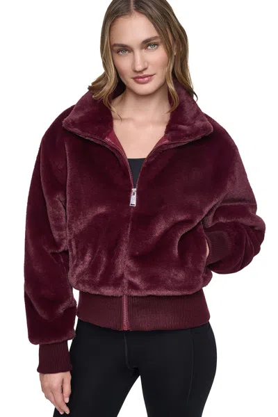 Dkny Women's Faux Fur Bomber In Burgundy