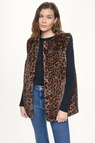 Dkny Women's Faux Fur Collarless Vest In Animal Print