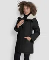Dkny Faux Fur Lined Hooded Softshell Parka In Black