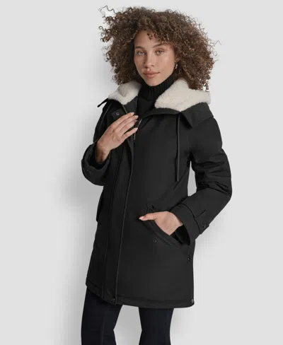 Dkny Women's Faux-fur-lined Hooded Softshell Coat In Black