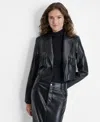 Dkny Fringe Detail Faux Leather Jacket In Black