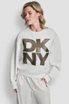 Dkny Women's Faux Leather Logo Sweatshirt In White
