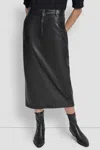 Dkny Women's Faux Leather Midi Column Skirt In Black