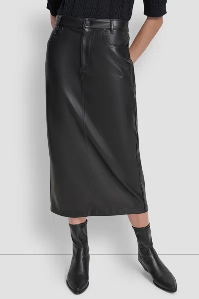 Dkny Women's Faux Leather Midi Column Skirt In Black