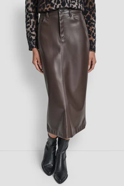 Dkny Women's Faux Leather Midi Column Skirt In Brown