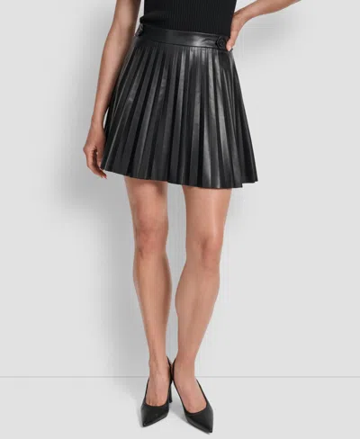 Dkny Women's Faux-leather Pleated Mini Skirt In Black