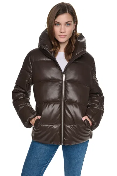 Dkny Women's Faux Leather Puffer Jacket In Espresso