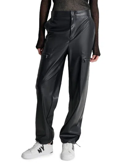 Dkny Women's Faux Leather Straight-leg Cargo Pants In Black