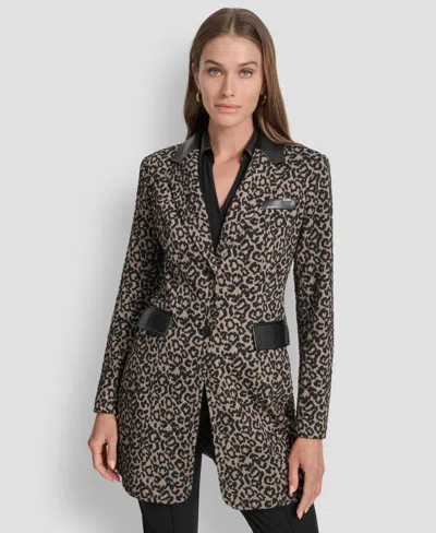 Dkny Women's Faux-leather-trim Leopard-print Jacket In Black