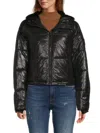 Dkny Women's Faux Mink Hooded Puffer Jacket In Black