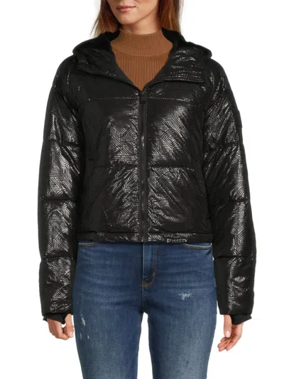 Dkny Women's Faux Mink Hooded Puffer Jacket In Black