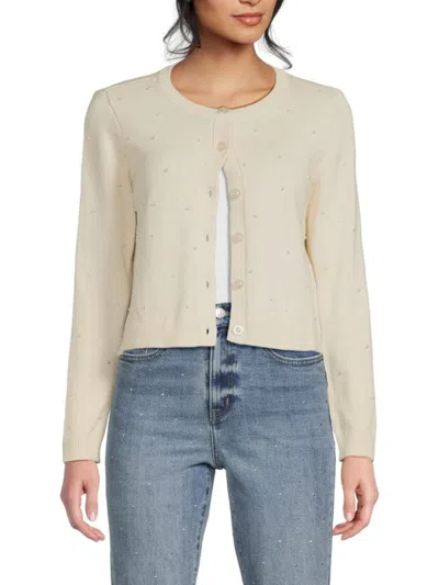 Dkny Women's Simulated Pearl Embellished Cardigan In Eggnog Pearl
