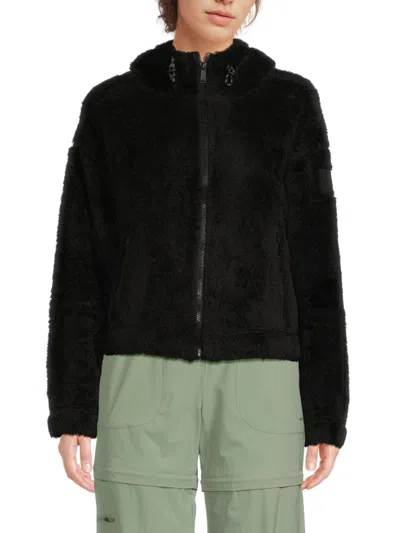 Dkny Women's Faux Shearling Hooded Zip Jacket In Black