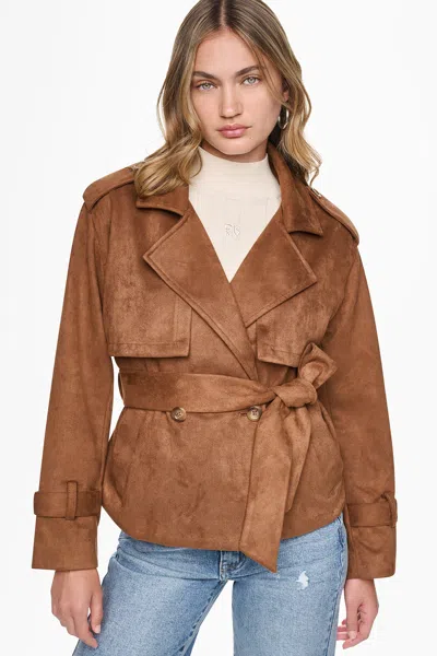 Dkny Women's Faux Suede Short Trench Jacket In Brown