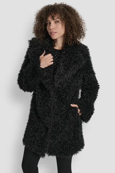Dkny Women's Faux Teddy Fur Jacket In Black