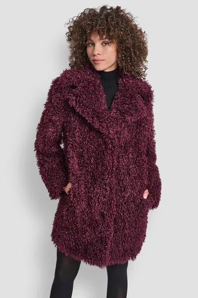 Dkny Women's Faux Teddy Fur Jacket In Burgundy