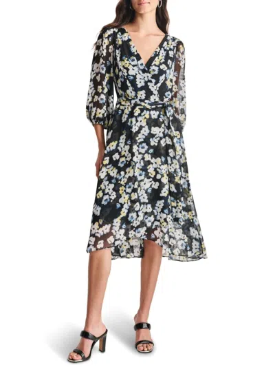 Dkny Women's Faux Wrap Floral Chiffon Midi-dress