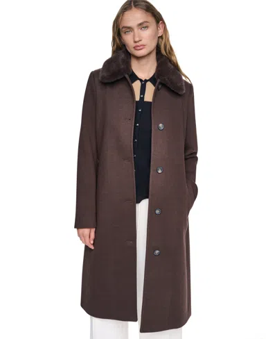 Dkny Women's Faux-fur Collar Belted Coat In Animal Print
