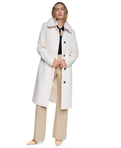 Dkny Women's Faux-fur Collar Belted Coat In White