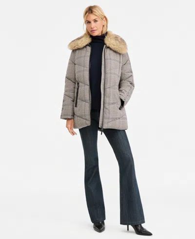 Dkny Women's Faux-fur-collar Puffer Coat In Neutral