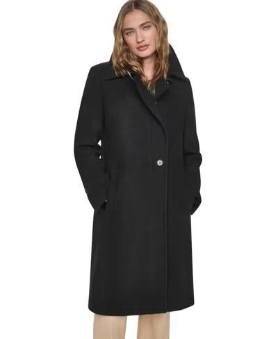 Dkny Women's Faux-shaggy Collar Coat In Black