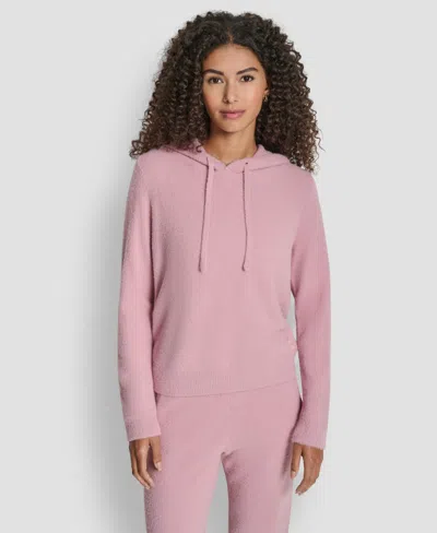 Dkny Women's Feather Yarn Hood Tonal Hoodie In Pink